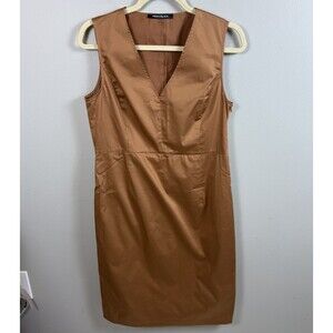 PENNYBLACK Women’s Dress Abito Midi Sleeveless Brown Cotton sz 10 V Neck Italy